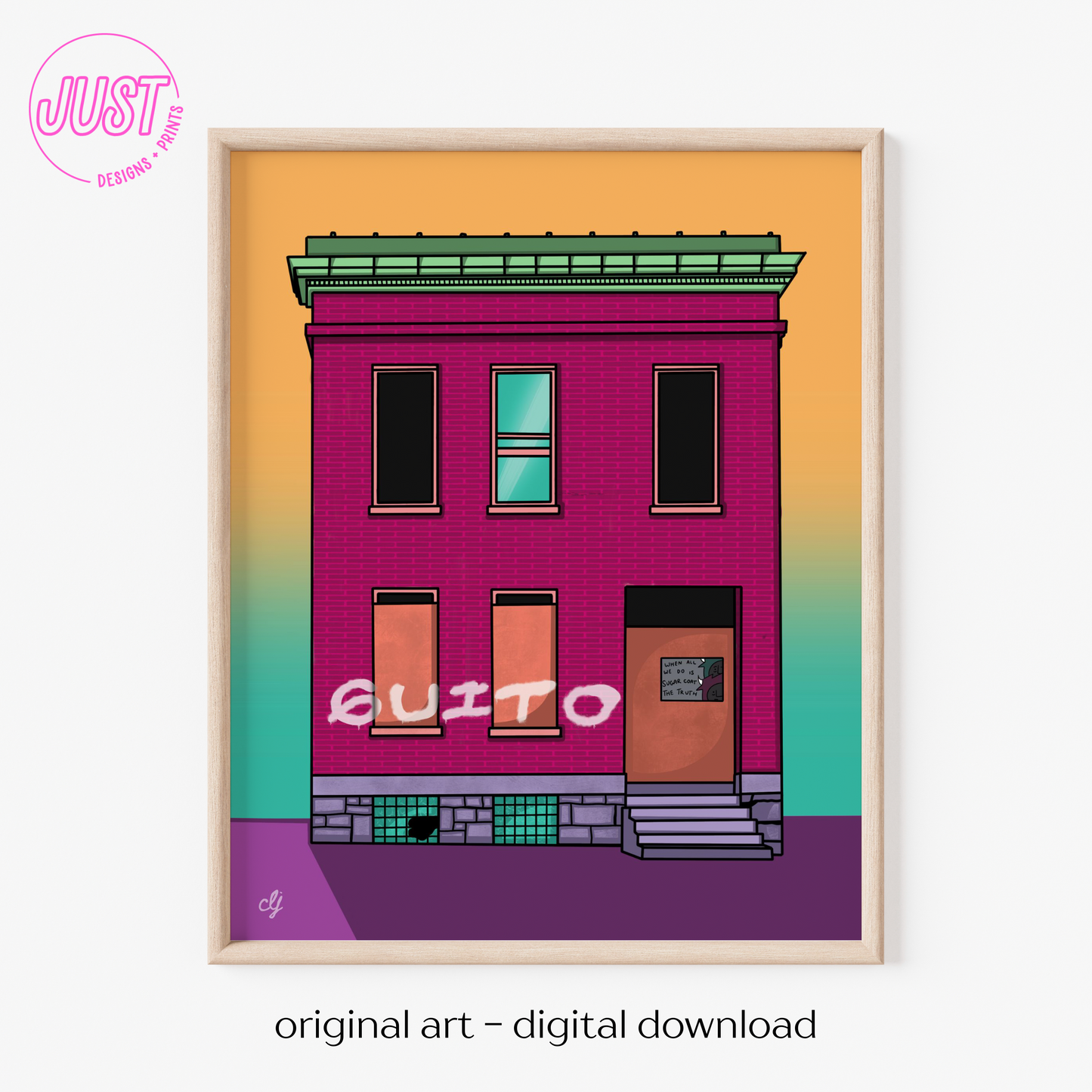 PRINTABLE Pink Abandoned House Artwork, Maximalist Indie Print, Retro Eclectic Wall Art, Dopamine Decor