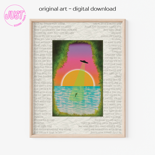 PRINTABLE Aliens Exist Art, Alien Dolphin Artwork, Maximalist Indie Print, Retro Eclectic Wall Art, Dopamine Decor