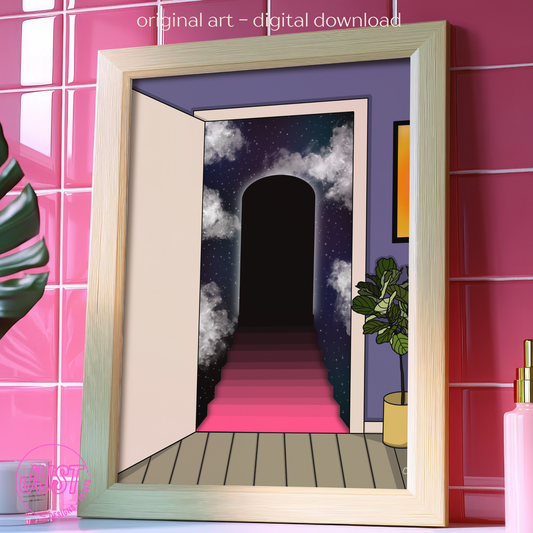 PRINTABLE Abyss Doorway Artwork, Maximalist Indie Print, Retro Eclectic Wall Art, Dopamine Decor
